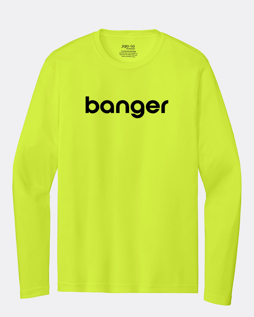 Banger Pickleball Long Sleeve T-Shirt Men's Neon Yellow Performance Fabric