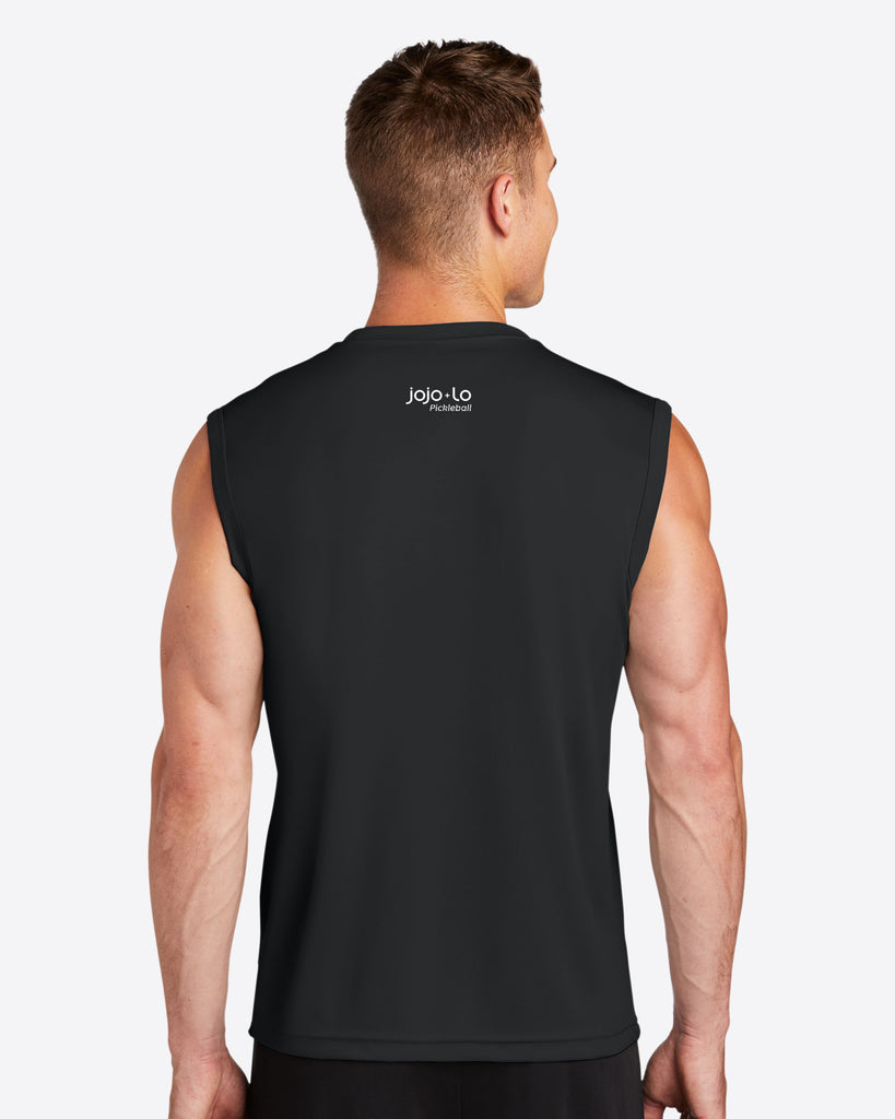 Not Sorry Pickleball Sleeveless T-Shirt Men’s Black Performance Fabric