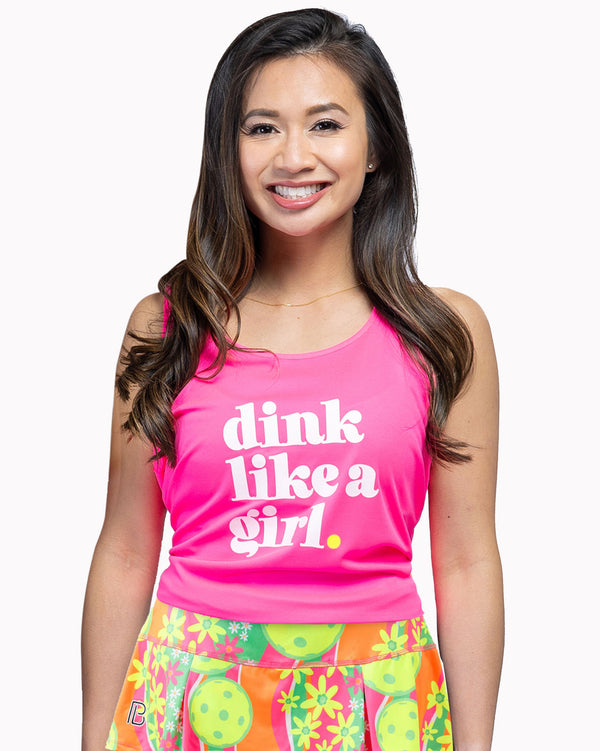 Dink Like A Girl Pickleball Tank Top Women's Pink Performance Fabric