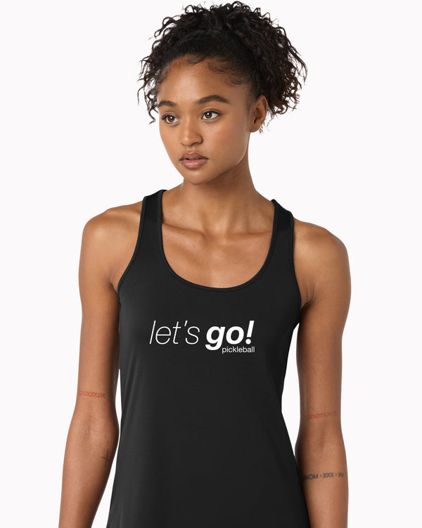 Let's Go Pickleball Tank Top Women's Black Performance Fabric