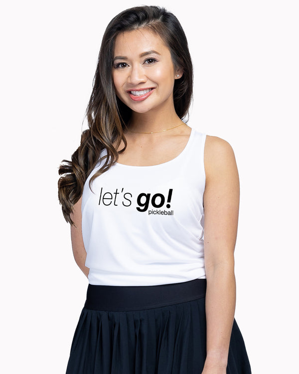 Let's Go Pickleball Tank Top Women's White Performance Fabric