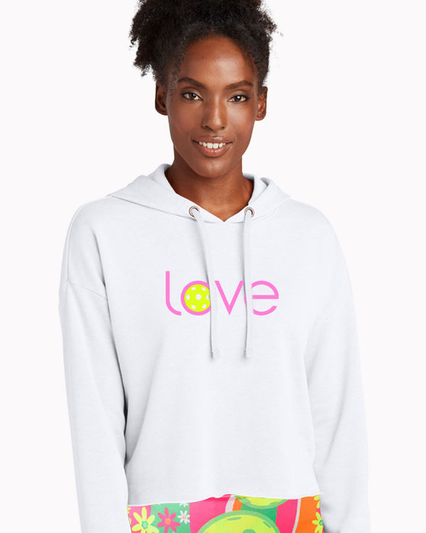 Love Pickleball Crop Hoodie Women's White