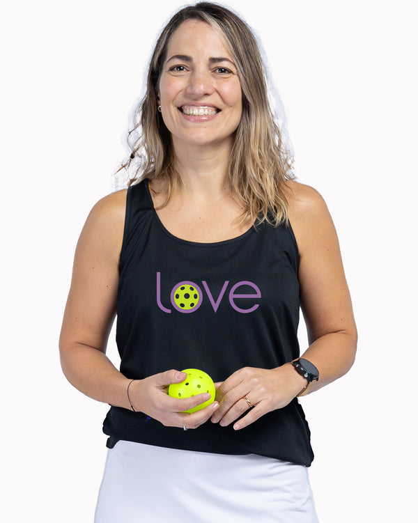 Love Pickleball Tank Top Women's Black Performance Fabric