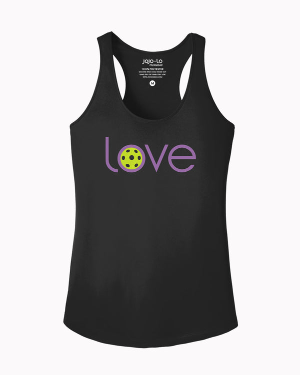 Love Pickleball Tank Top Women's Black Performance Fabric