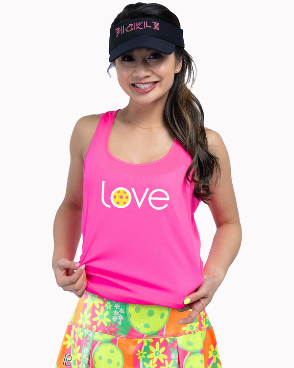 Love Pickleball Tank Top Women's Pink Performance Fabric