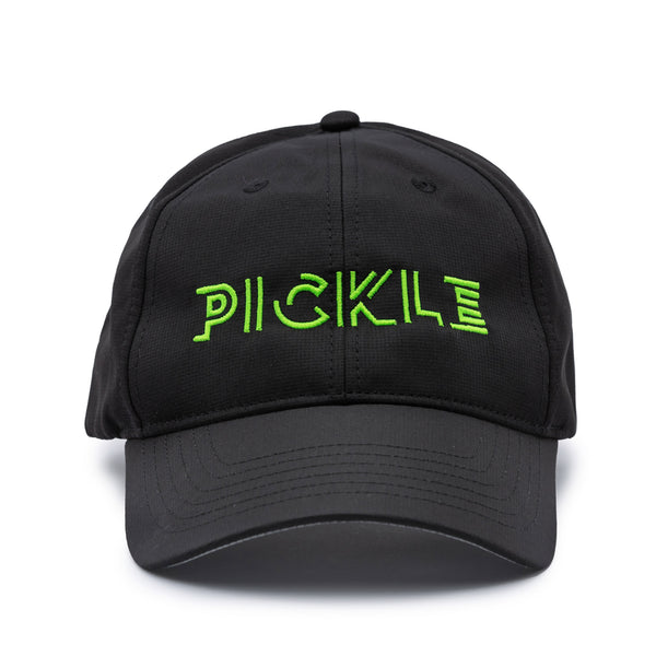 Pickle Pickleball Sport Cap Black Performance Fabric