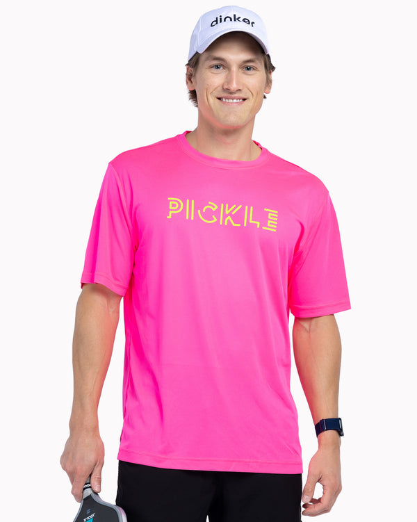 Pickle Pickleball T-Shirt Men's Neon Pink Performance Fabric