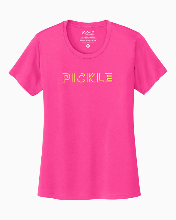 Pickle Pickleball T-Shirt Women’s Neon Pink Performance Fabric