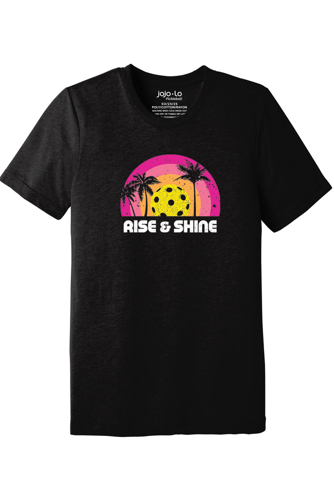 Rise & Shine Pickleball T-Shirt Black Tri-Blend Fabric