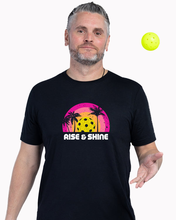 Rise & Shine Pickleball T-Shirt Black Triblend Fabric