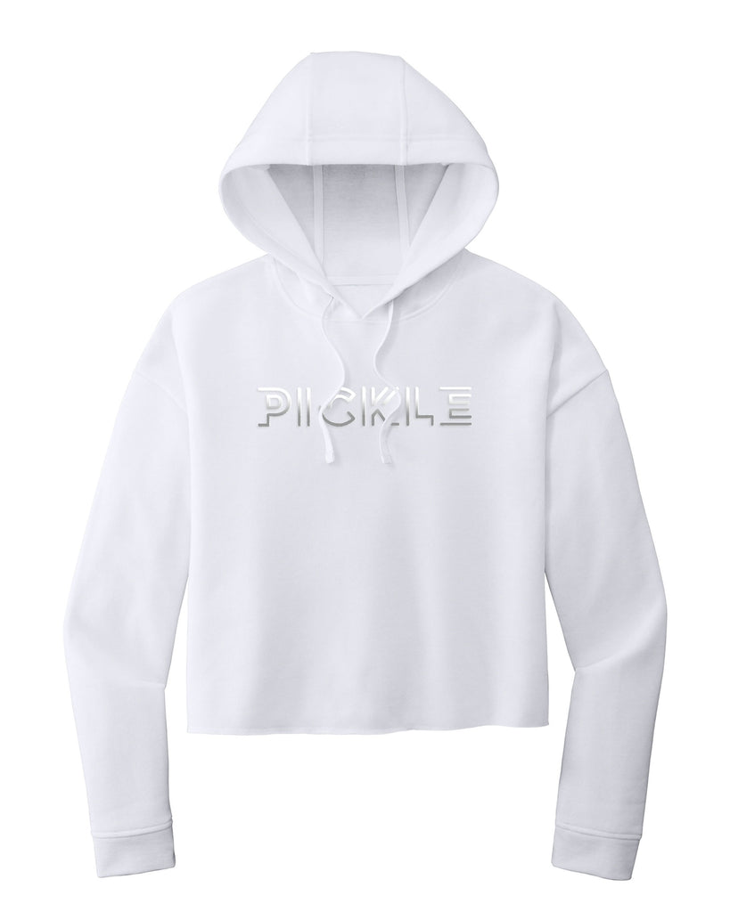Silver Foil Pickle Pickleball Cropped Hoodie Women's White