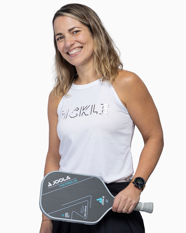 Silver Foil Pickle Pickleball Tank Top Women's White Tri-Blend Fabric
