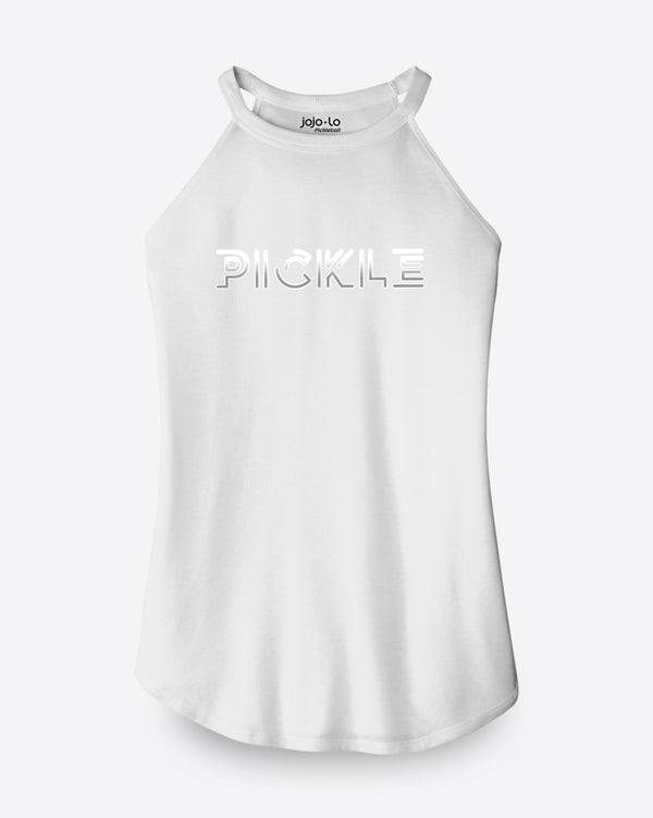 Silver Foil Pickle Pickleball Tank Top Women's White Tri-Blend Fabric
