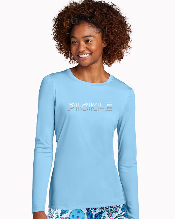 Silver Foil Pickle Pickleball Women's Sun Protection Shirt UPF 50 Fabric