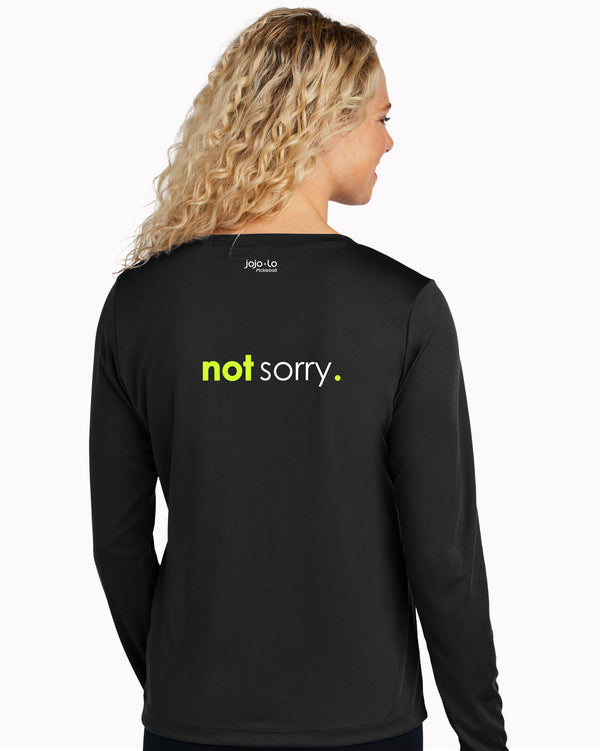 Sorry Not Sorry Pickleball Long Sleeve Women's Black Performance Fabric