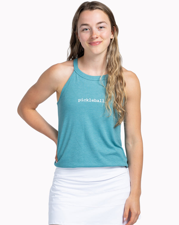 Statement Pickleball Tank Top Women’s Eucalyptus Blue Tri-Blend Fabric