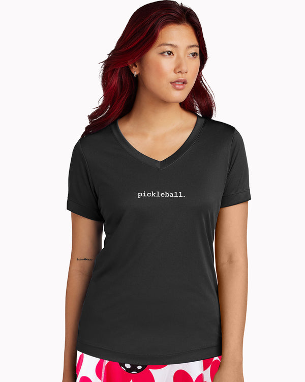 Statement Pickleball V-neck T-shirt Women’s Black Performance Fabric