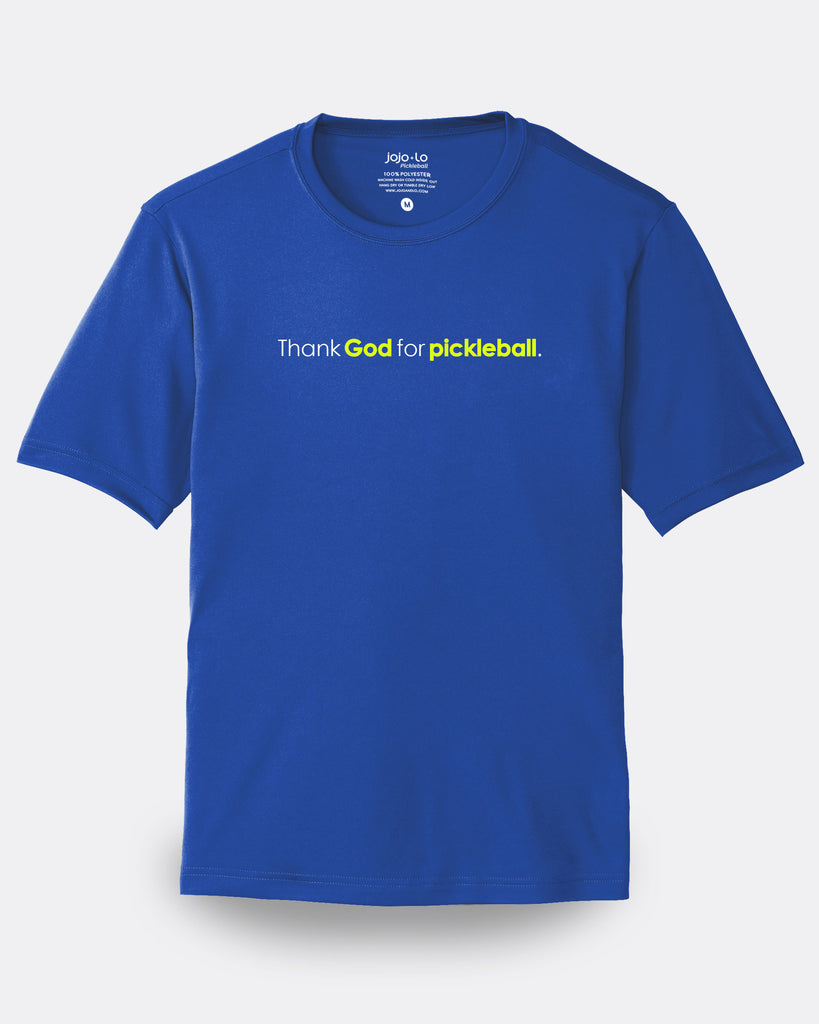 Thank God For Pickleball T-Shirt Men's Royal Blue Performance Fabric