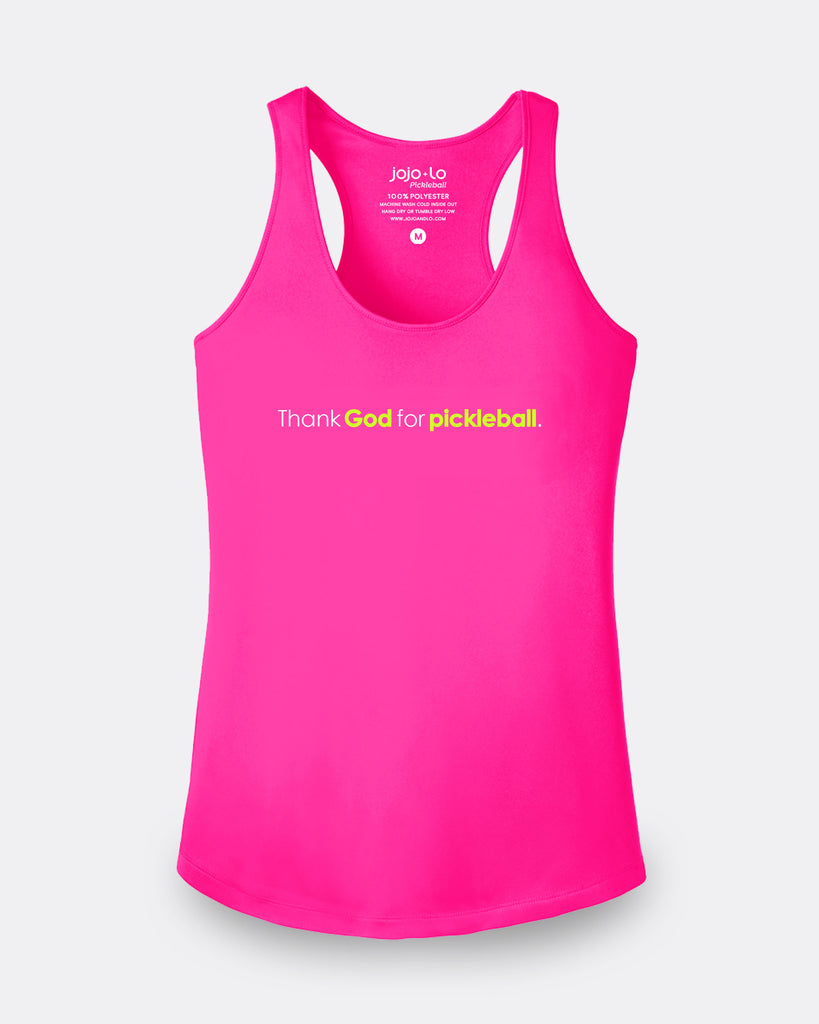 Thank God For Pickleball Tank Top Women's Pink Performance Fabric
