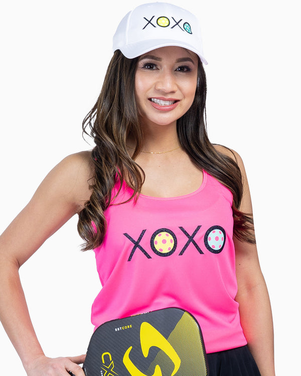 Glitter Flake XOXO Pickleball Tank Top Women's Pink Performance Fabric