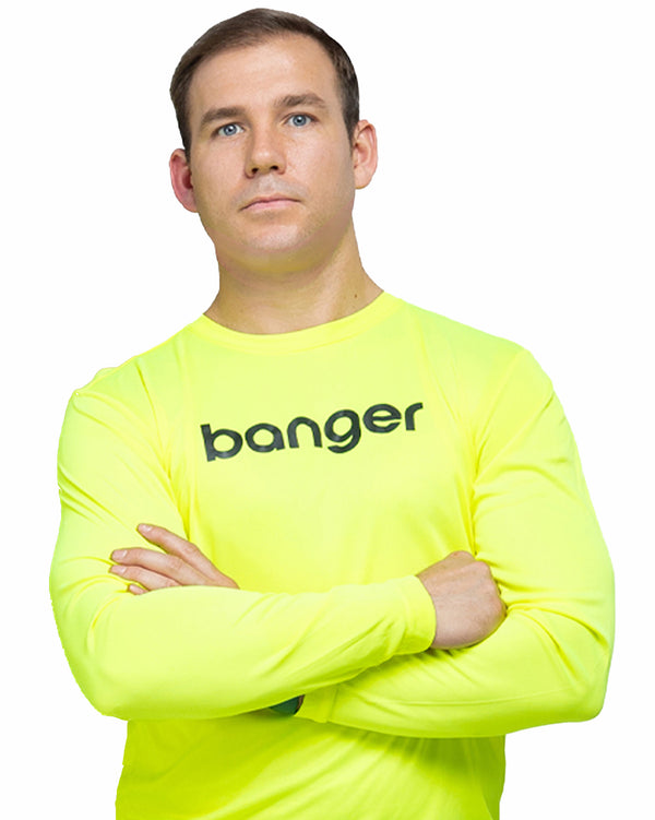 Banger Pickleball Long Sleeve T-Shirt Men's Neon Yellow Performance Fabric