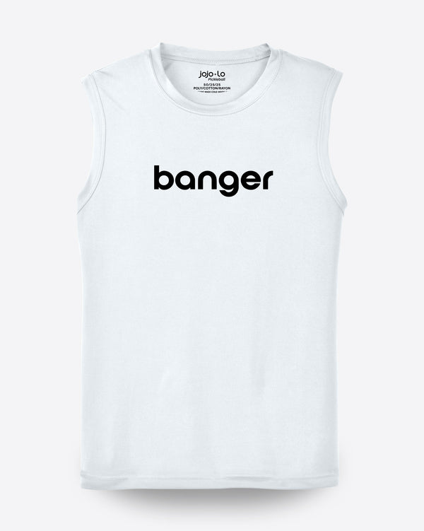 Banger Pickleball Sleeveless T-Shirt Men’s White Performance Fabric