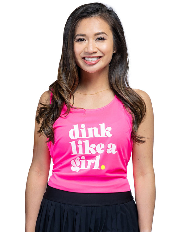 Dink Like A Girl Pickleball Tank Top Women's Pink Performance Fabric