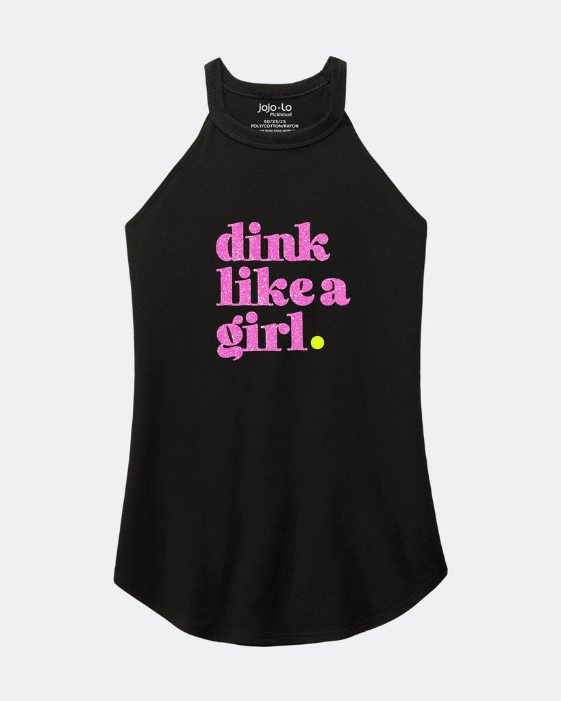 Dink Like A Girl Pickleball Halter Tank Top Womens Black Tri-Blend Fabric