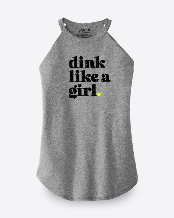 Glitter Flake Dink Like A Girl Pickleball Halter Tank Top Women's Grey Tri-Blend Fabric