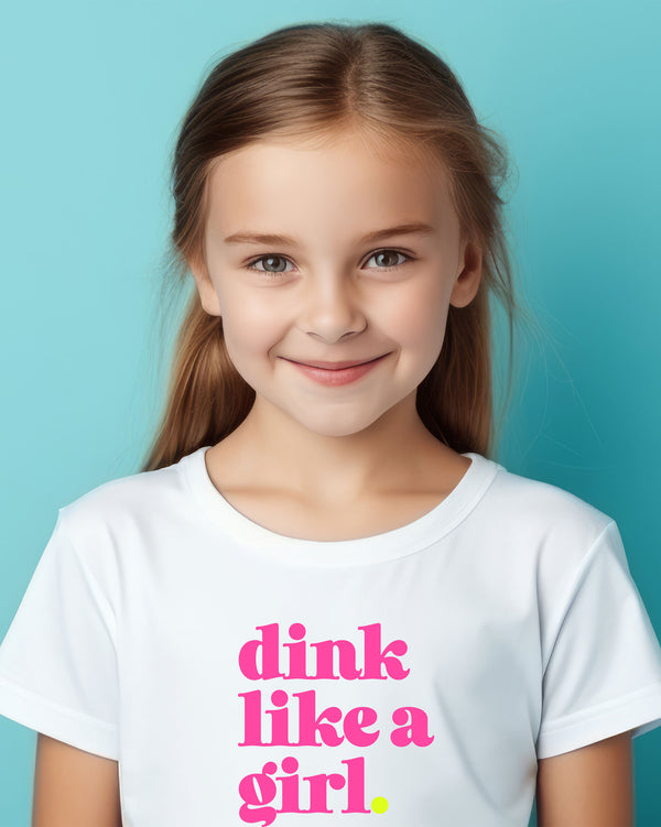 Dink Like A Girl Pickleball T-Shirt Girls White Tri-Blend Fabric