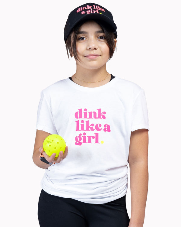 Dink Like A Girl Pickleball T-Shirt Girls White Tri-Blend Fabric