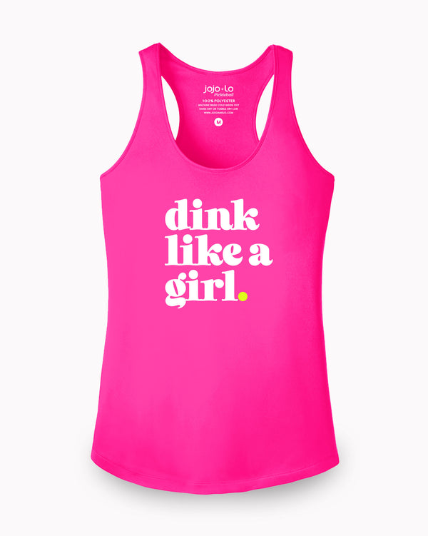 Dink Like A Girl Pickleball Tank Top Women's Pink Performance Fabric