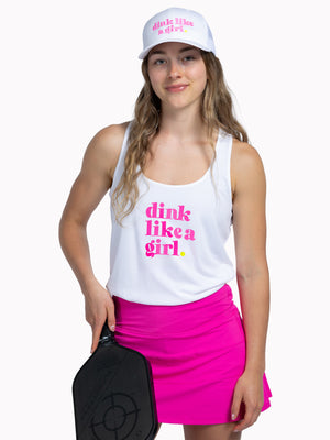 Dink Like A Girl Pickleball Tank Top Women's White Performance Fabric