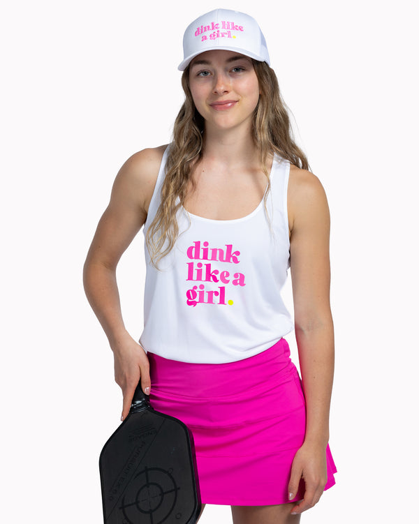 Dink Like A Girl Pickleball Tank Top Women's White Performance Fabric