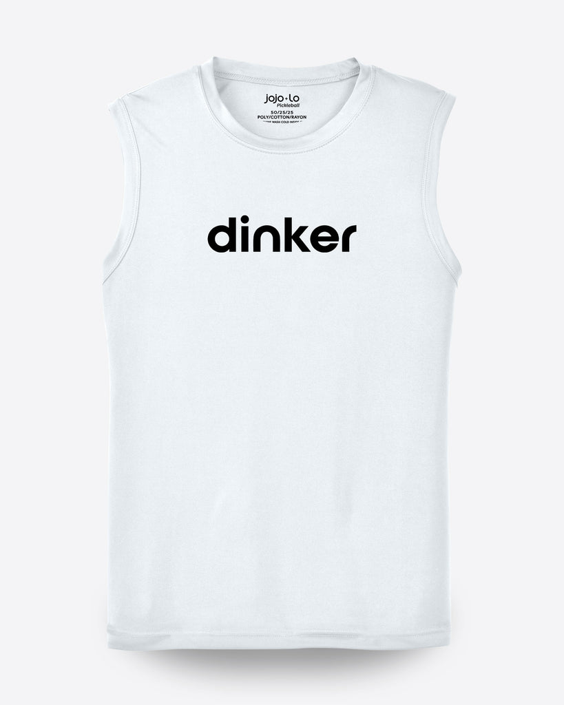 Dinker Pickleball Sleeveless T-Shirt Men’s White Performance Fabric