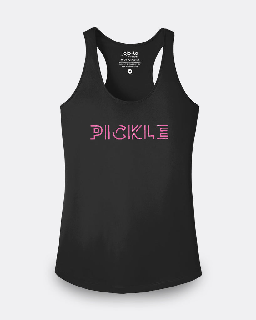 Glitter-Flake-Pickle-Pickleball-Tank-Top-Women_s-Black-Performance-Fabric