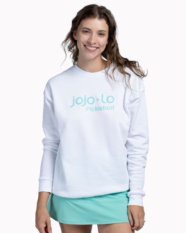 jojo+lo Pickleball Crew Neck Sweatshirt White