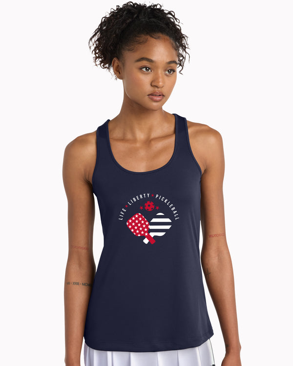 Life Liberty Pickleball Tank Top Women's Navy Performance Fabric