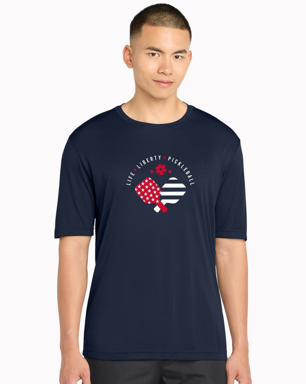 Life Liberty Pickleball T-Shirt Men’s Navy Performance Fabric