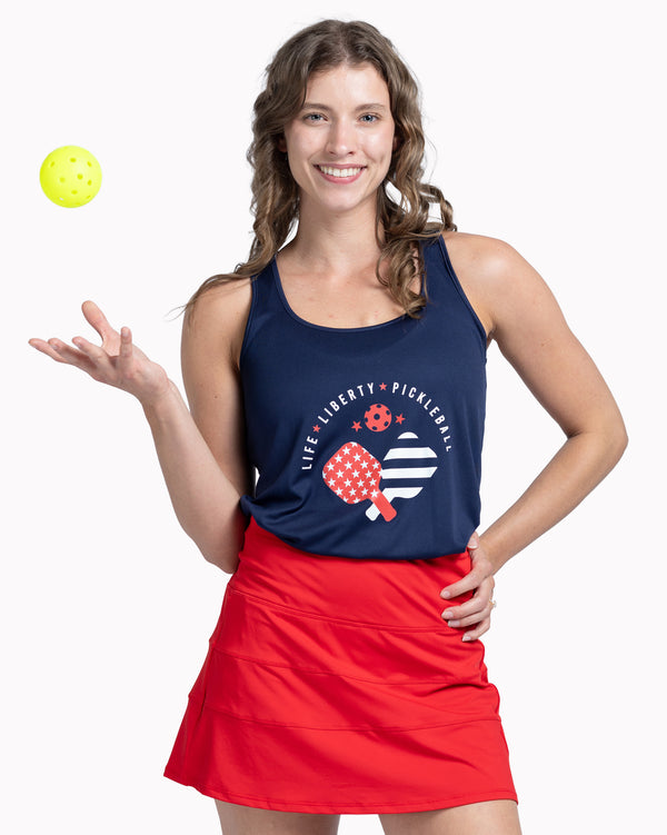Life Liberty Pickleball Tank Top Women's Navy Performance Fabric