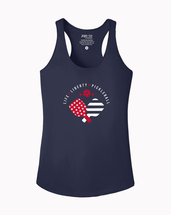 Life Liberty Pickleball Tank Top Women's Navy Performance Fabric