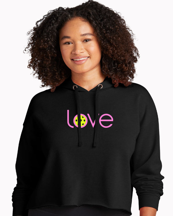 Love Pickleball Crop Hoodie Women's Black