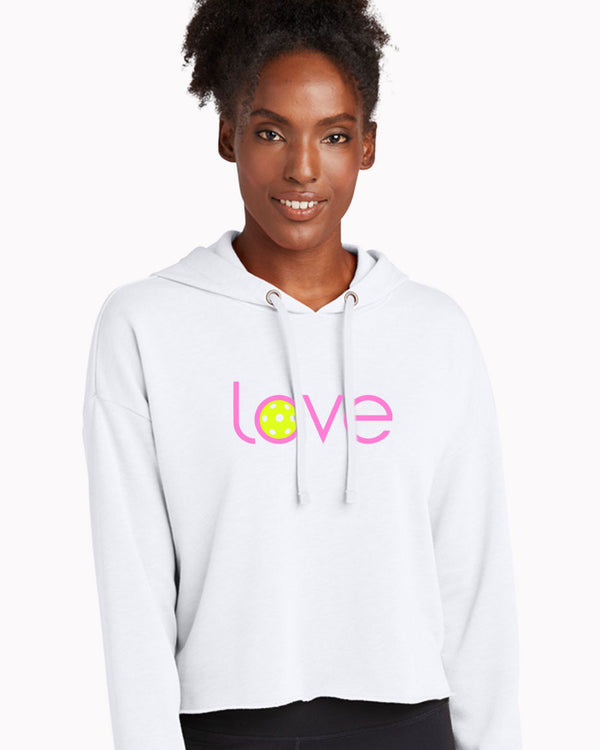 Love Pickleball Crop Hoodie Women's White