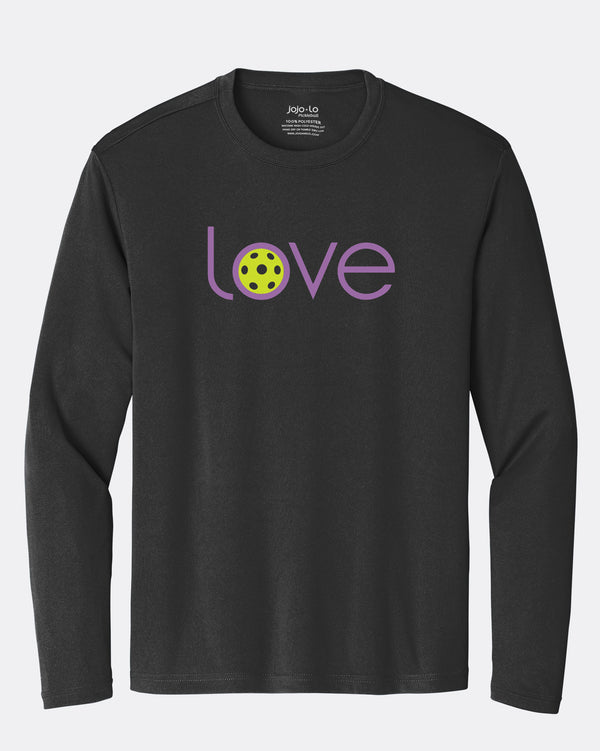 Love Pickleball Long Sleeve T-Shirt Men's Black Performance Fabric