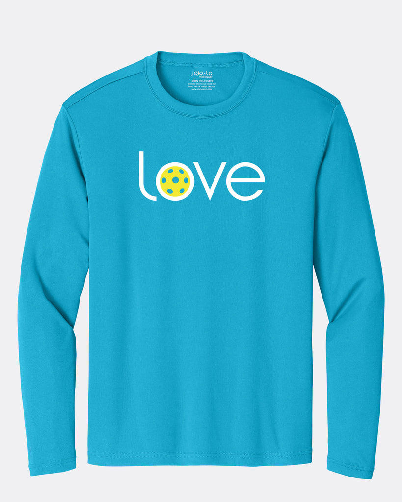 Love Pickleball Long Sleeve T-Shirt Men's Blue Performance Fabric