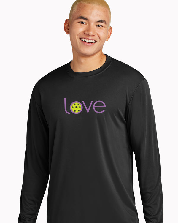 Love Pickleball Long Sleeve T-Shirt Men's Black Performance Fabric