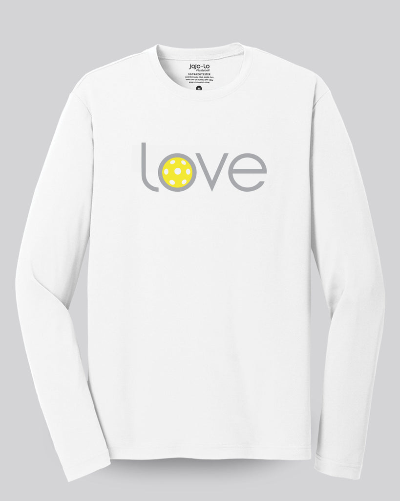 Love Pickleball Long Sleeve T-Shirt Men's White Performance Fabric