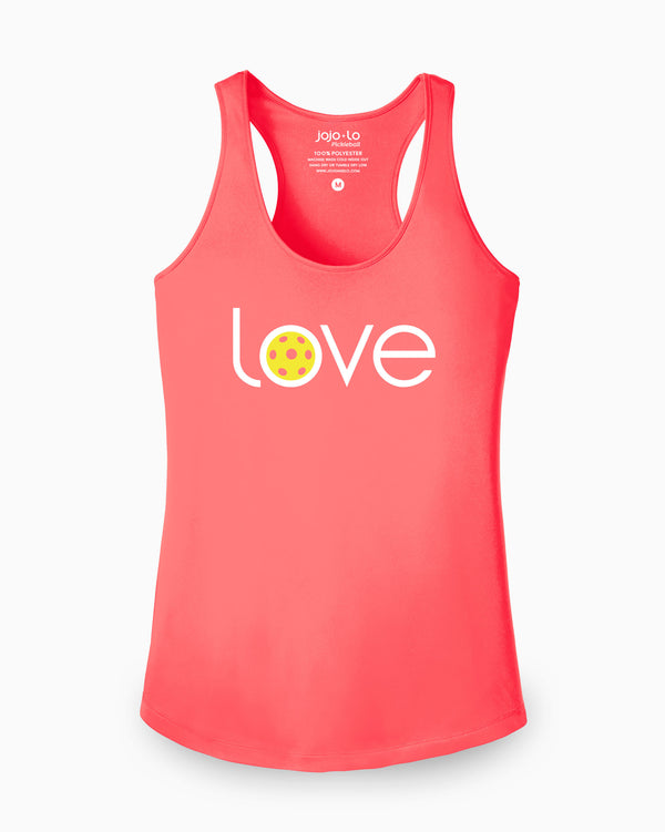 Love Pickleball Tank Top Women's Coral Performance Fabric