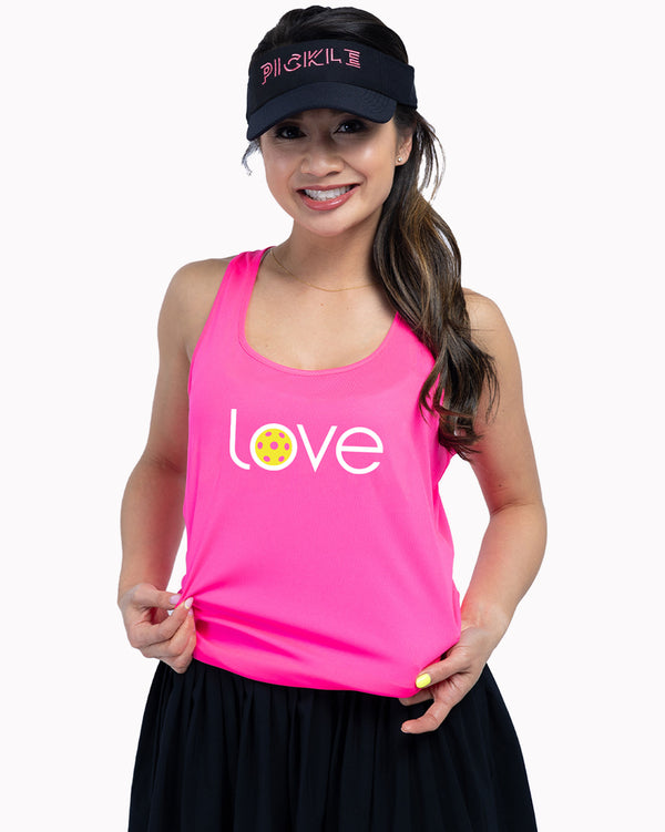 Love Pickleball Tank Top Women's Pink Performance Fabric