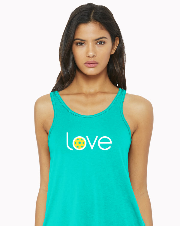 Love Pickleball Tank Top Women's Teal Tri-Blend Fabric